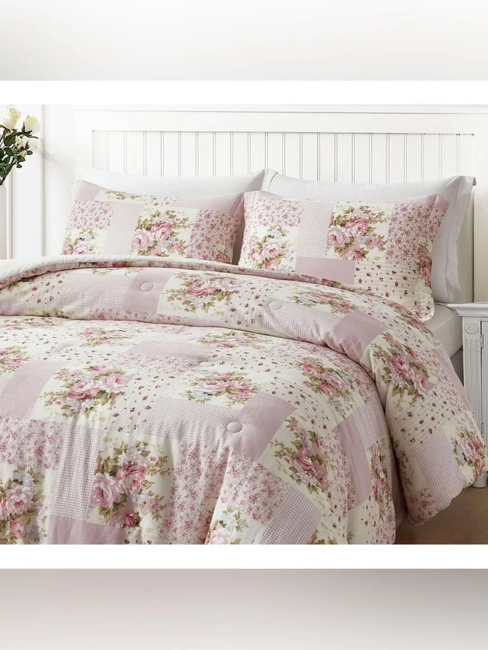 Floral Patchwork Pink king 3 piece comforter Set